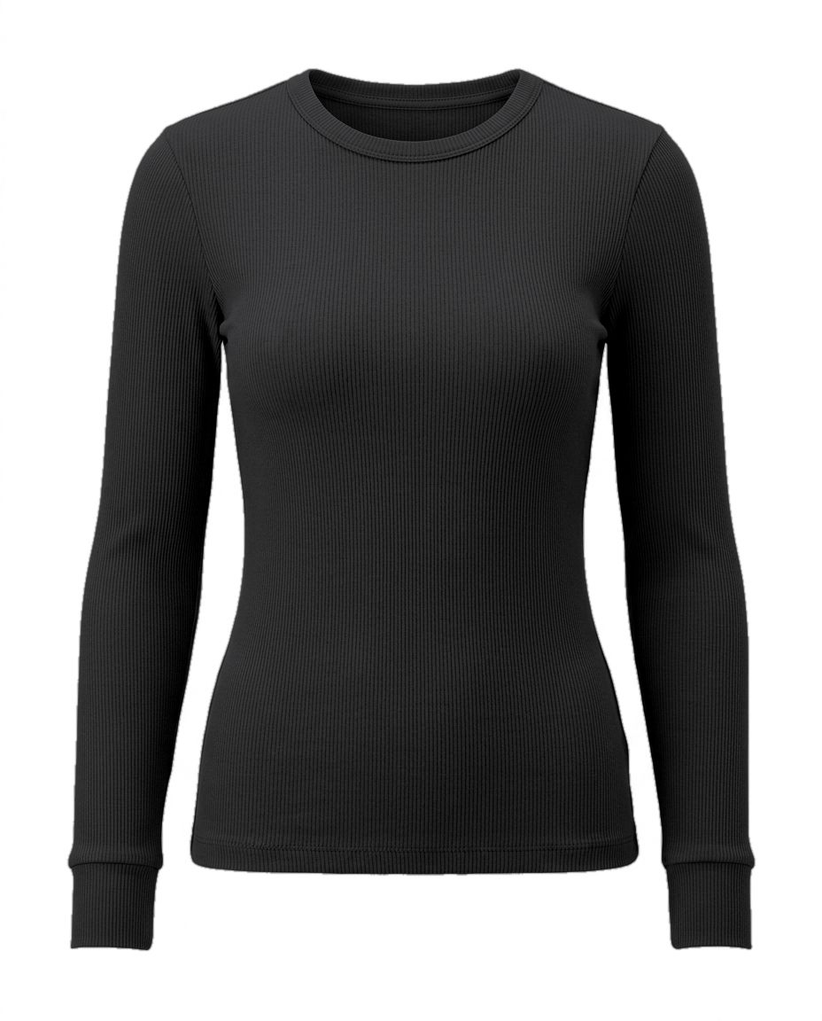Volsa Ribbed Long Sleeve Tee in black