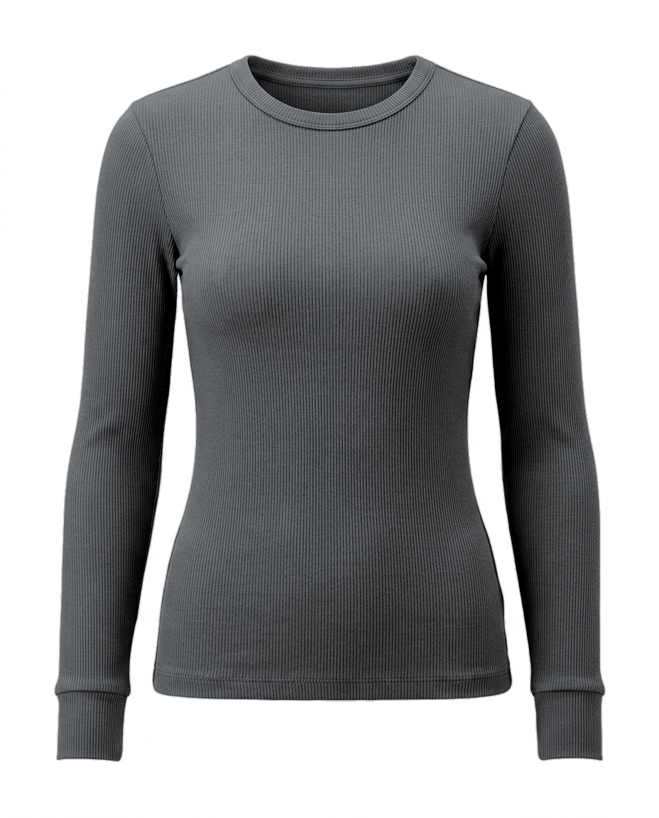 Volsa Ribbed Long Sleeve Tee in charcoal