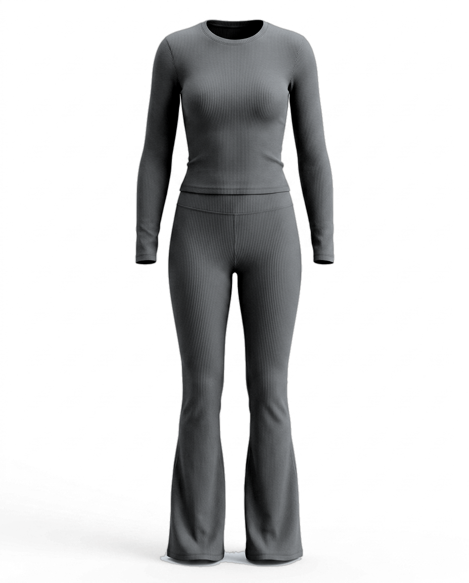 Volsa Ribbed Flare Set in charcoal