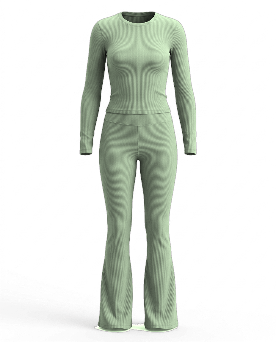 Volsa Ribbed Flare Set in sage