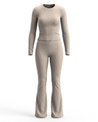 Volsa Ribbed Flare Set in taupe
