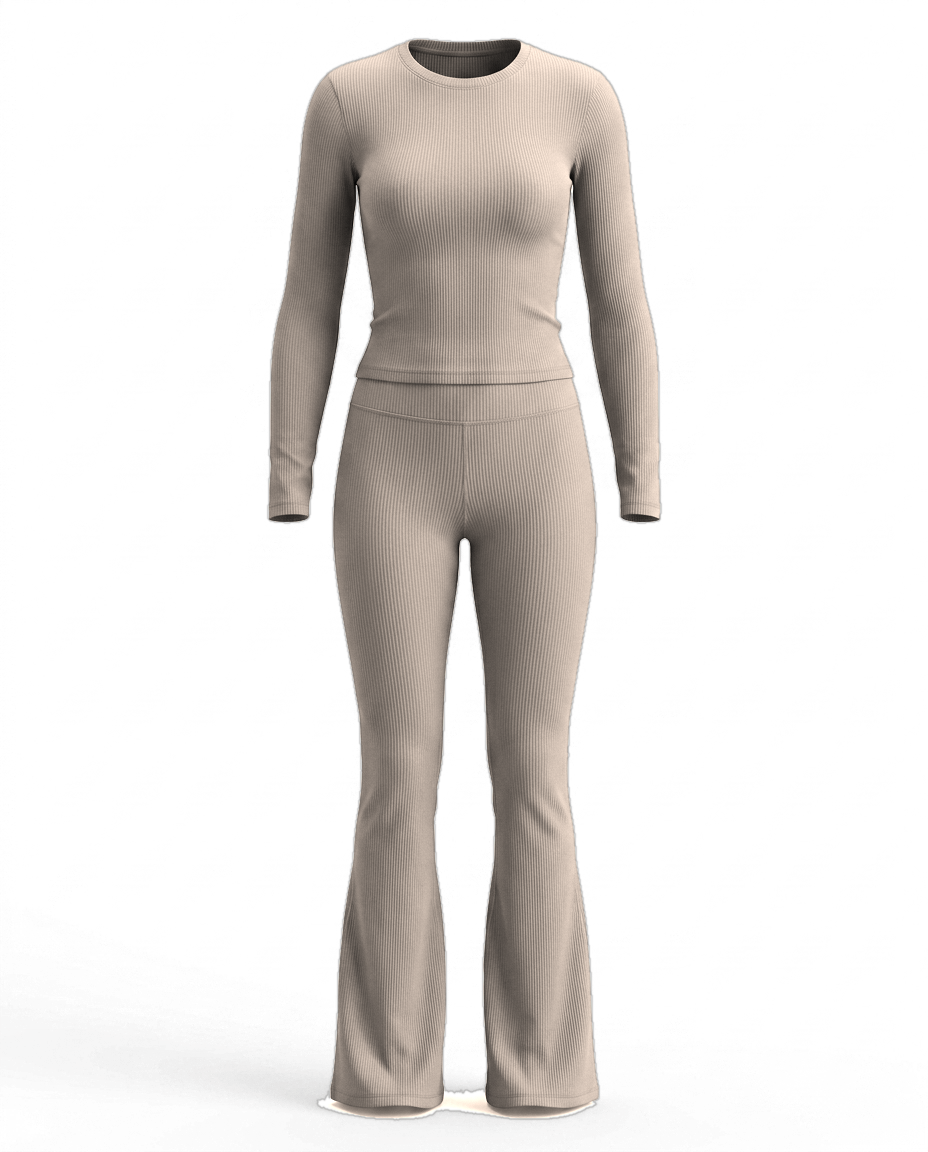 Volsa Ribbed Flare Set in taupe