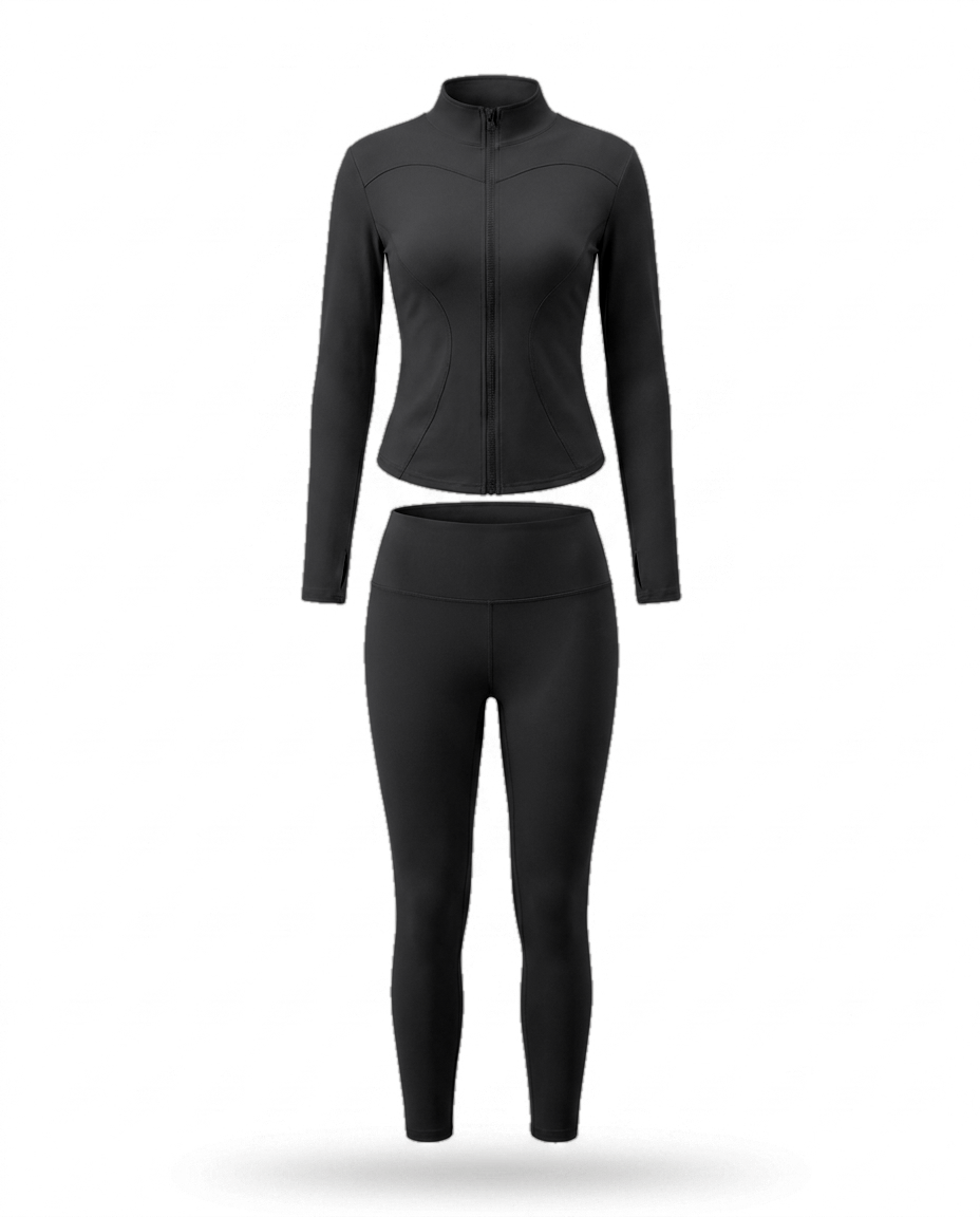Volsa Zip Jacket Set in black