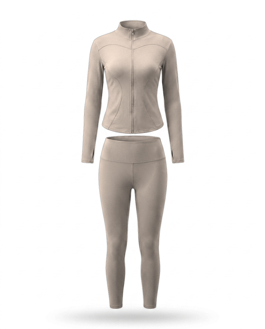 Volsa Zip Jacket Set in taupe
